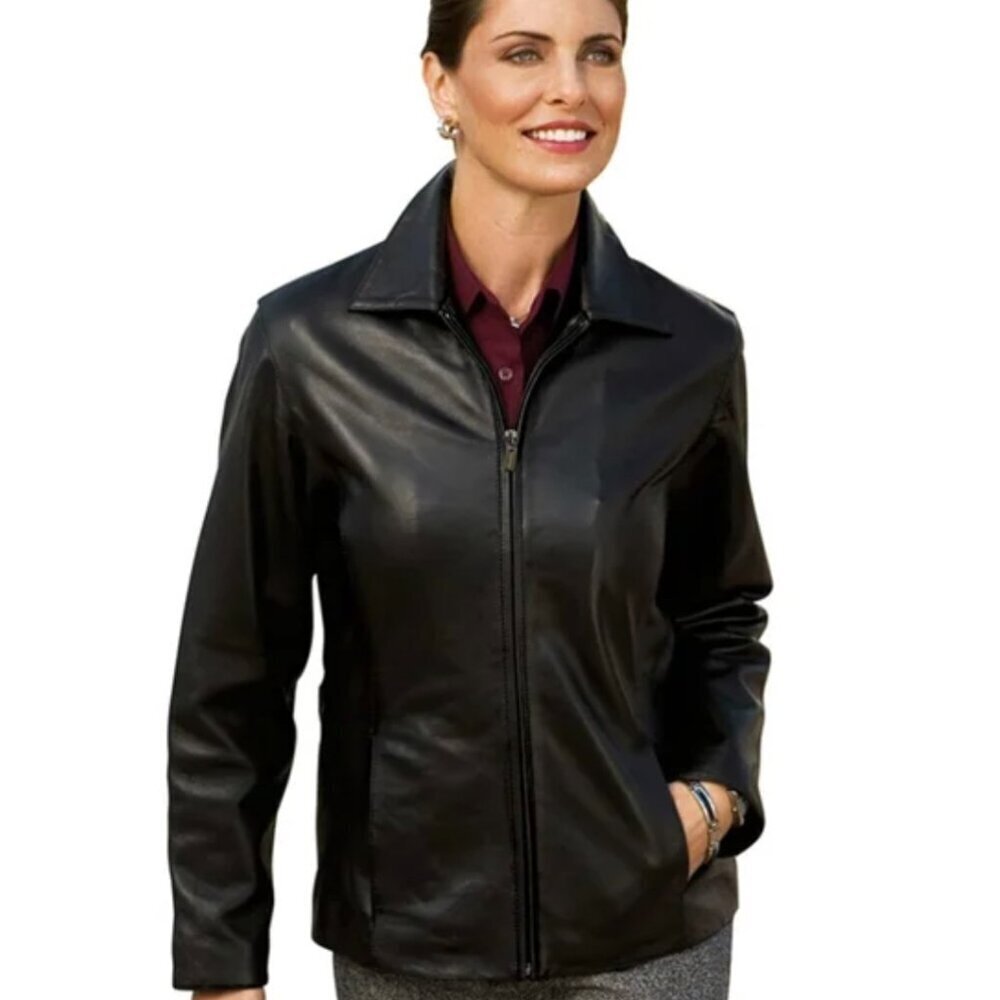 Lambskin Leather Jacket by Croft & Barrow Sz M Waist Length Side Pockets Collar